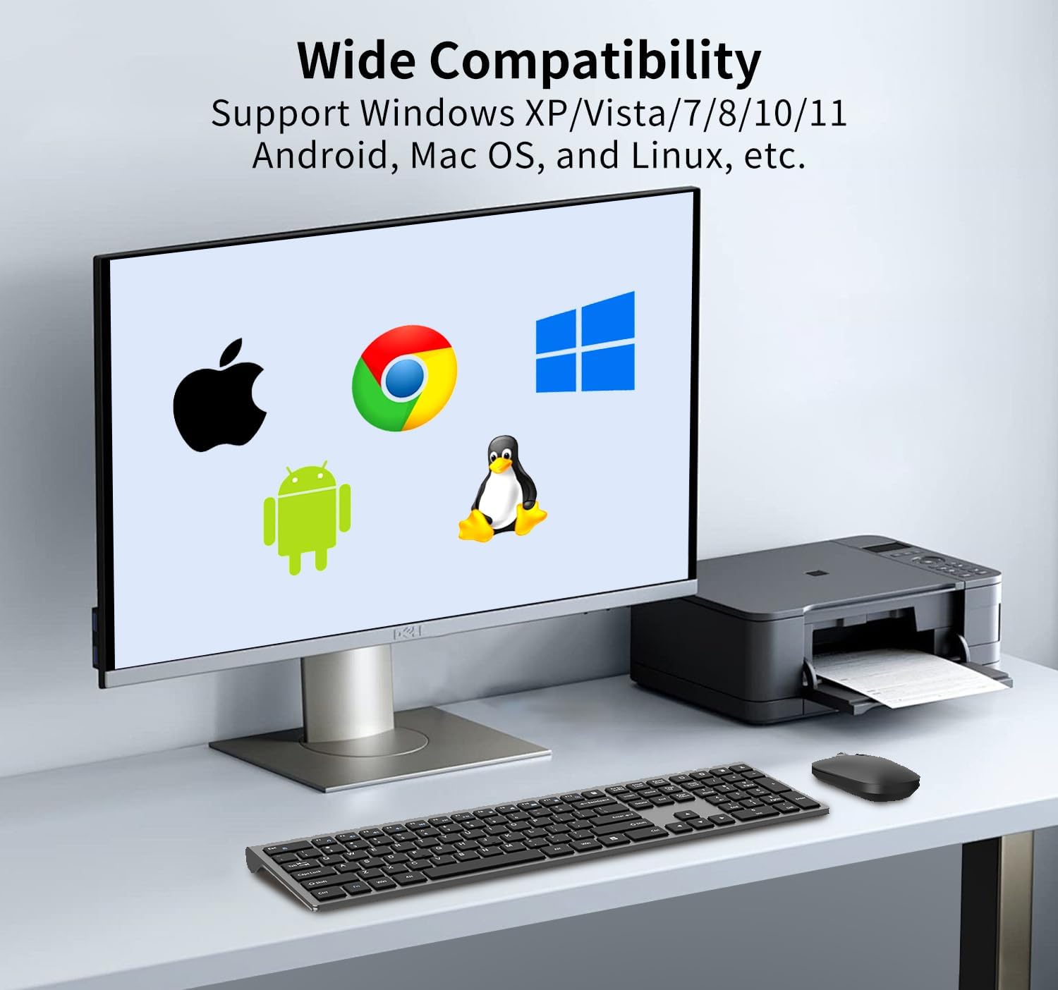 Wireless Keyboard and Mouse Combo, Full Size Slim Computer Keyboard and 2400DPI Silent Optical Mouse with 2.4Ghz Dongle, Invisible Light Design, X Type Scissor Keys, for Computer, PC, Windows, Mac