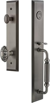 Grandeur 846244 Hardware Fifth Avenue One-Piece Handleset with F Grip and Grande Victorian Knob, Backset Size-2.75", Antique Pewter