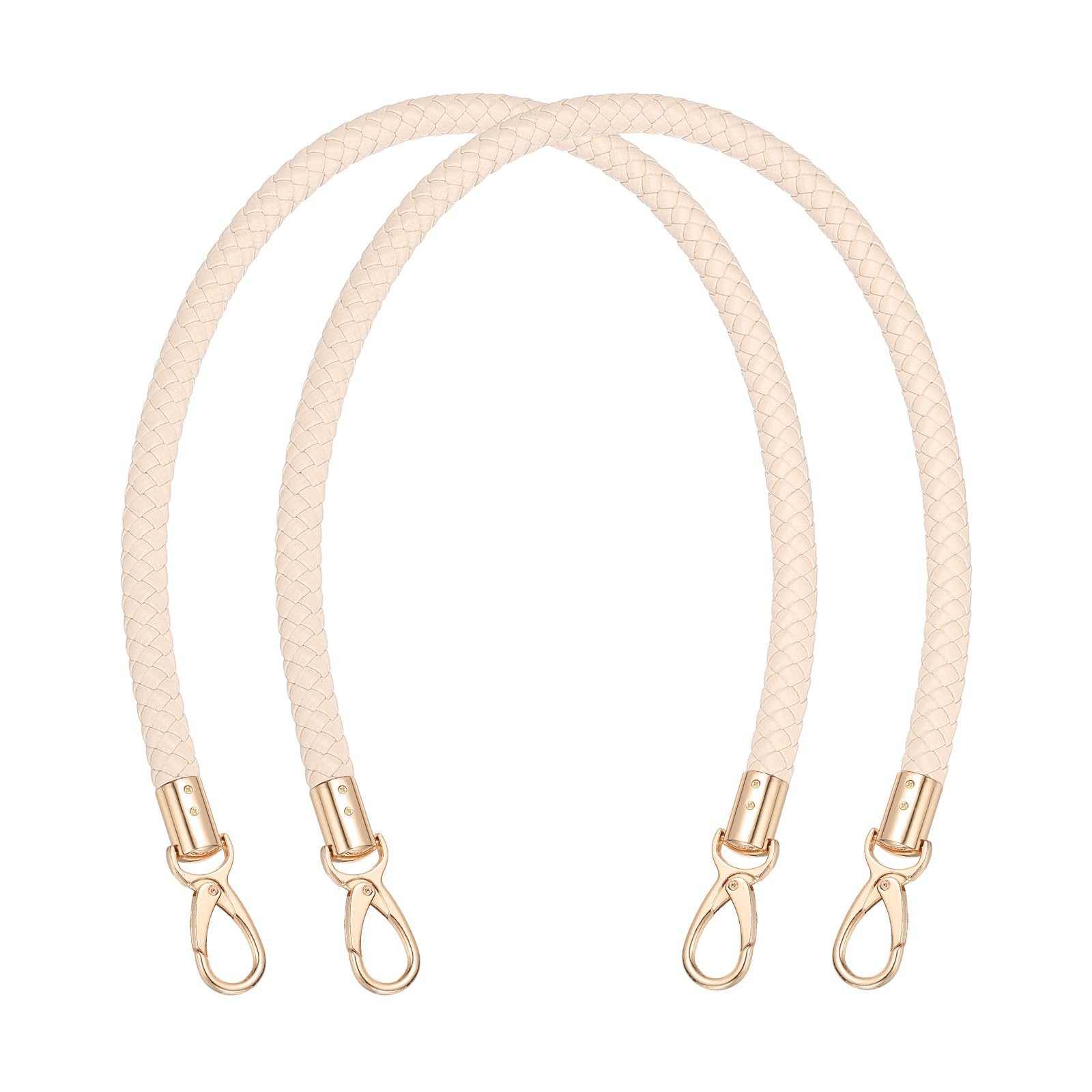 PATIKIL Braided Purse Straps 60cm / 23.6", 2 Pack PU Leather Handbag Handles Replacement with Gold Buckle for DIY Purse Handbag Tote Making Accessories, Cream
