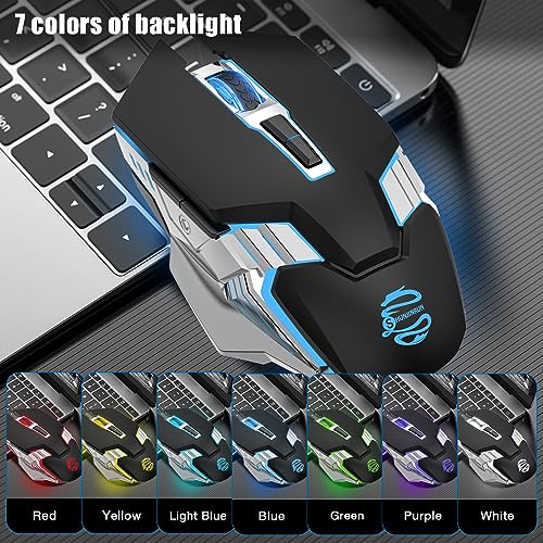 Image of Bluetooth Gaming Mouse, RGB Rechargeable USB Wireless Mouse, Quiet Click, LED Backlit, Ergonomic, with Side Button, 6 Button, DPI Adjustable, Computer Mice for Laptop PC MacBook Chromebook - Black