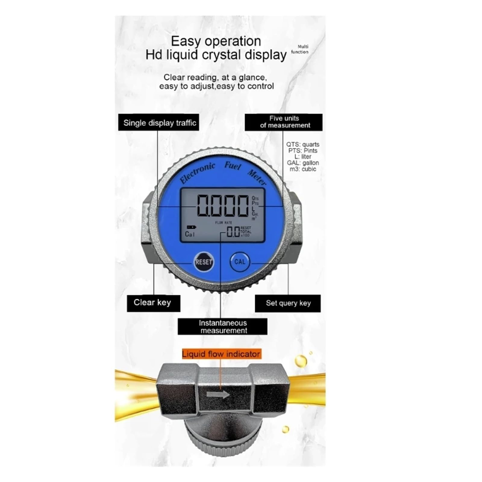 CIRONI Medidor de Flujo de turbinas de Alta precisión, medidor de Flujo de Agua líquida Impermeable, tamaño 2 (Size : 1 Inch)
