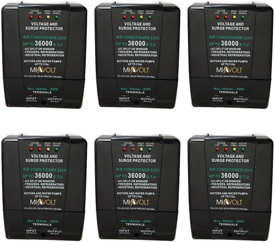 6 Pack Voltage Surge Protector Split A/C brownout & Refrigerators/Water Pumps 6600W / 36000BTU / 220V