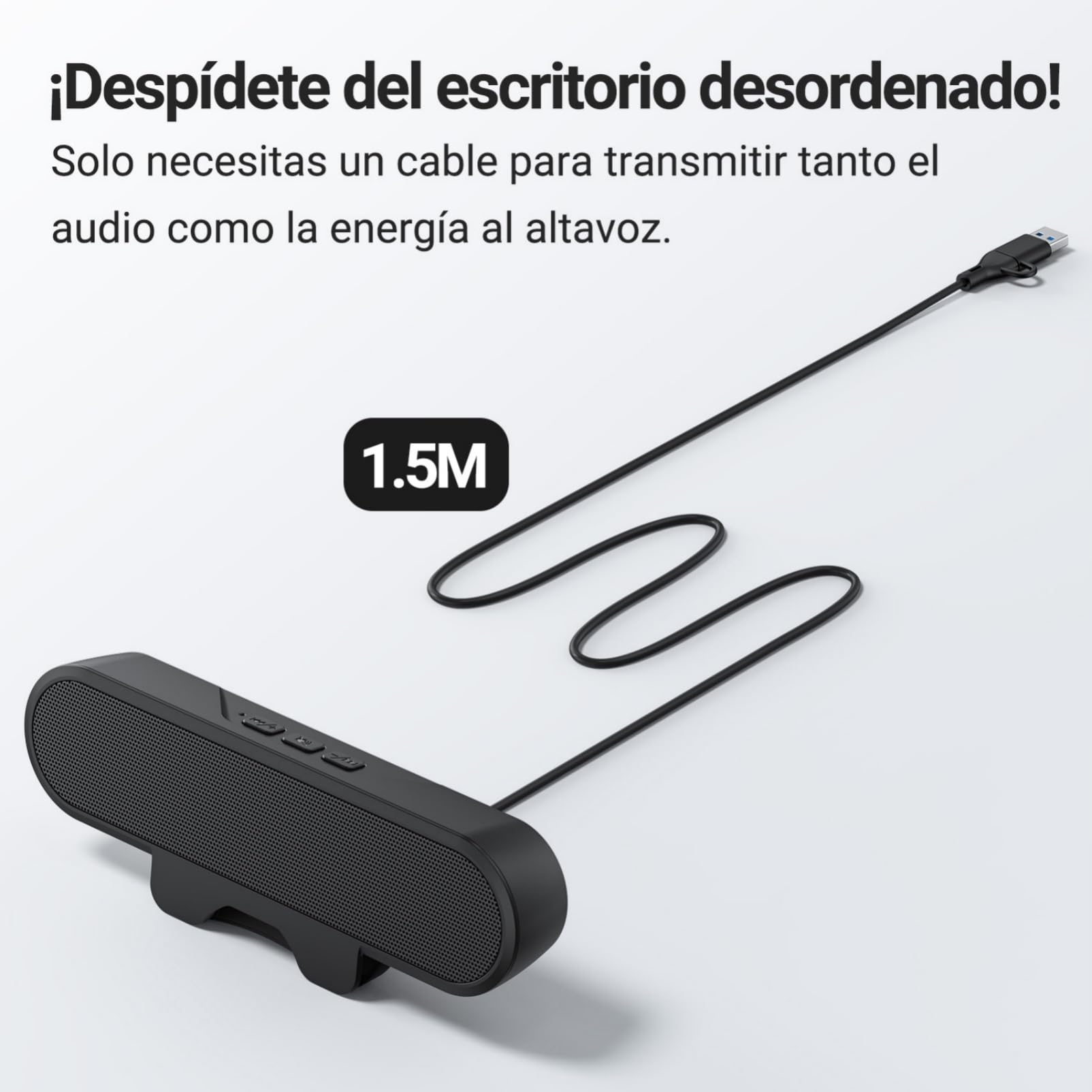 Inwa Altavoz USB Con Clip Para PC/Monitor - 10W Sonido Estéreo HD, Plug&Play, Control Volumen Y Silencio (Negro)