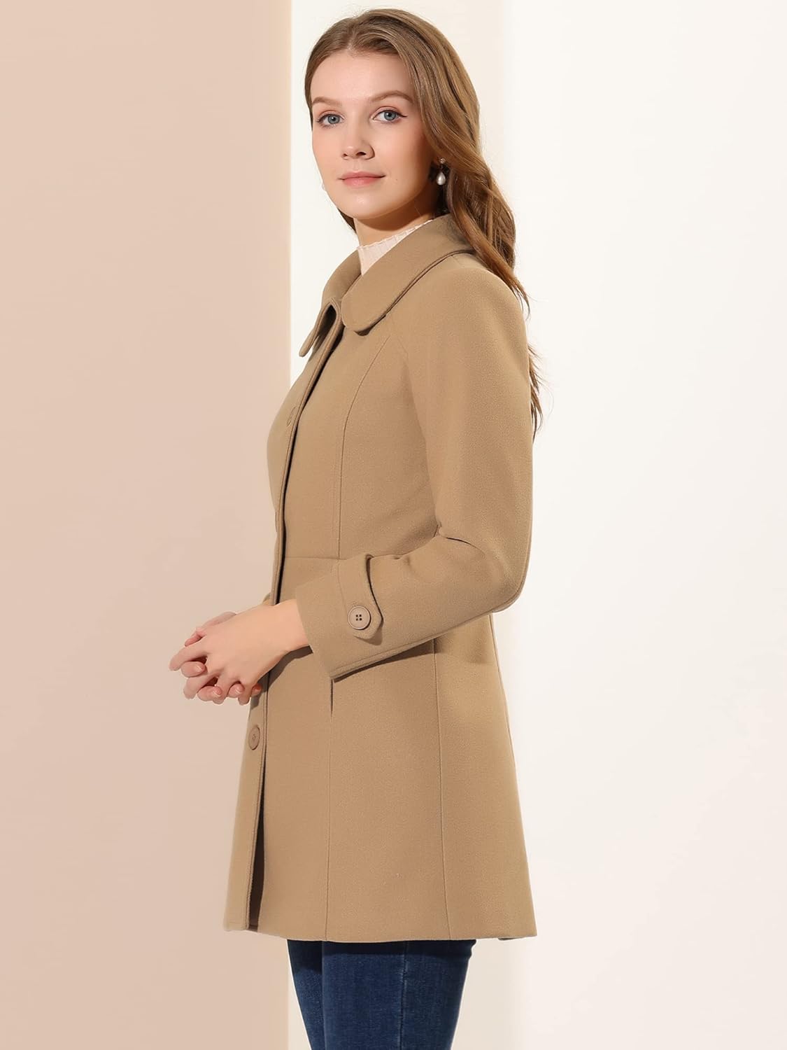 Allegra K Womens Peter Pan Collar Overcoat Fall Winter Dressy Single Breasted Long Coat - Image 3