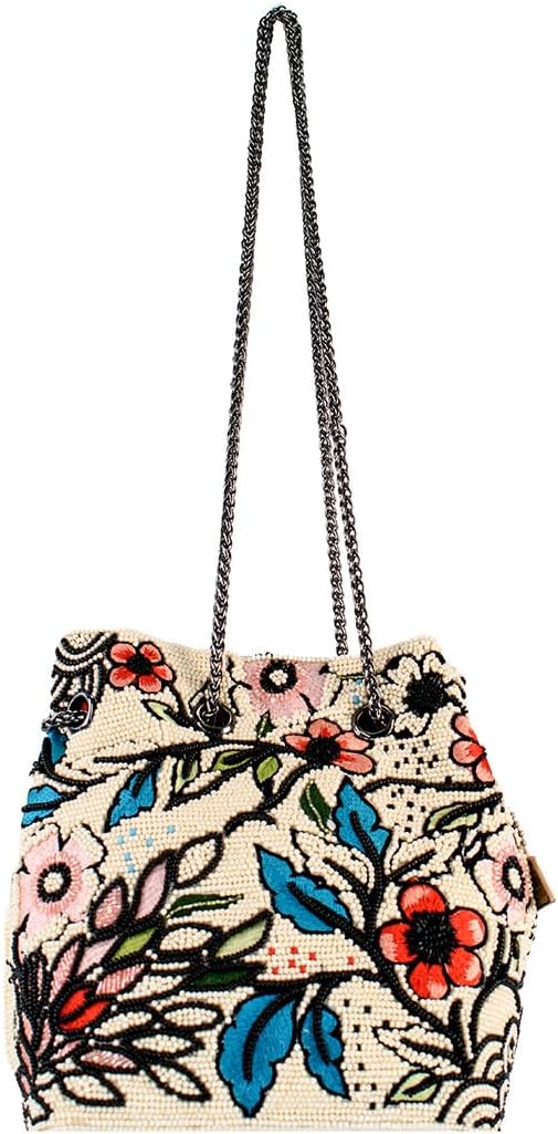 Mary Frances Flower Child Beaded Crossbody Bag Floral Embroidered Vegan Purse with Magnet Closure, Convertible Shoulder Strap, Multicolor