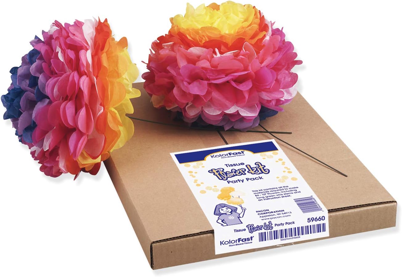 PACON “KolorFast Tissue Flower Kit, Party Pack, 10″”, 84 Flowers” (P0059660)