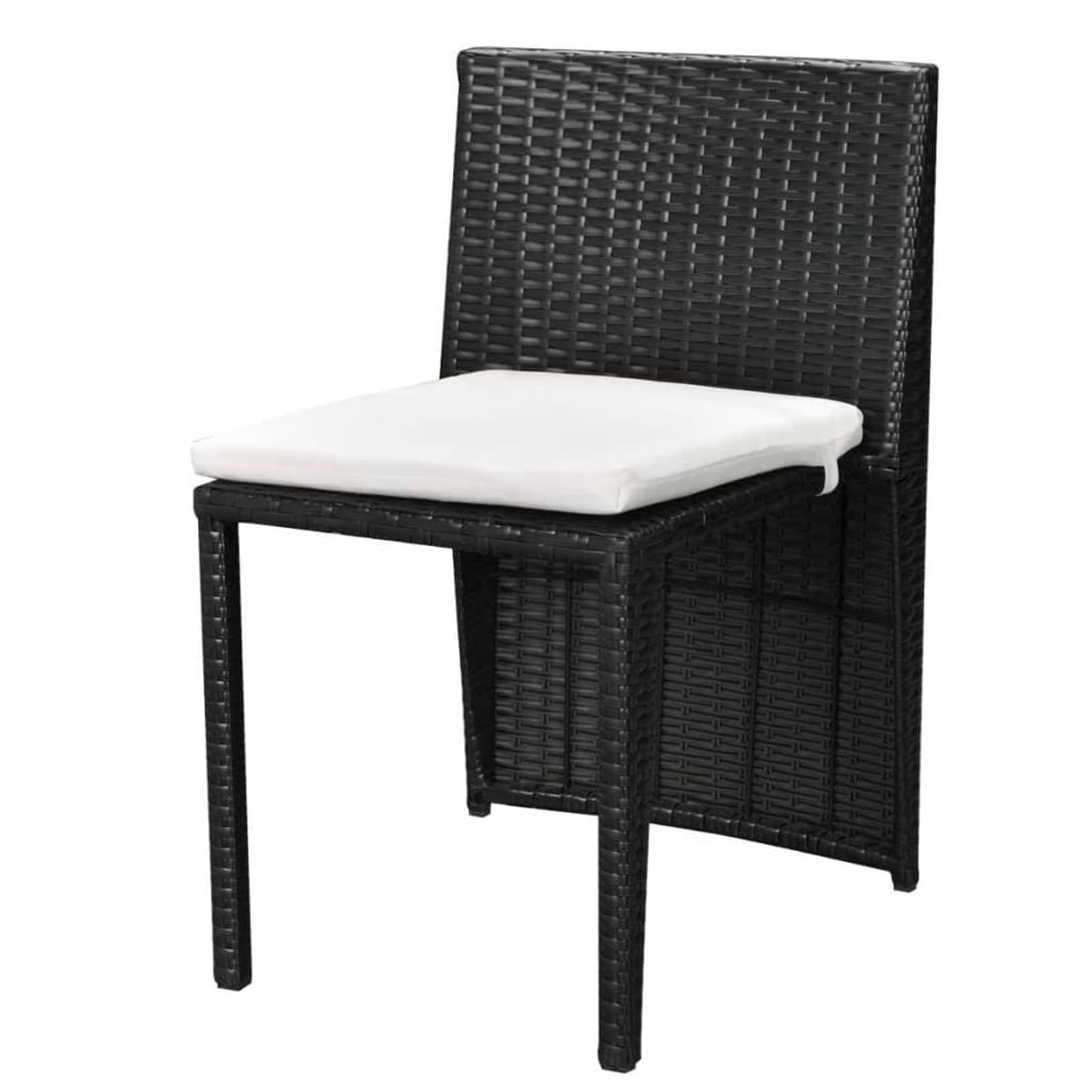 Set da pranzo da giardino in polyrattan nero, impermeabile, leggero e impilabile, tavolo da 60 x 48 x 70 cm + 2 sedie con cuscini bianco crema, per piccoli spazi esterni