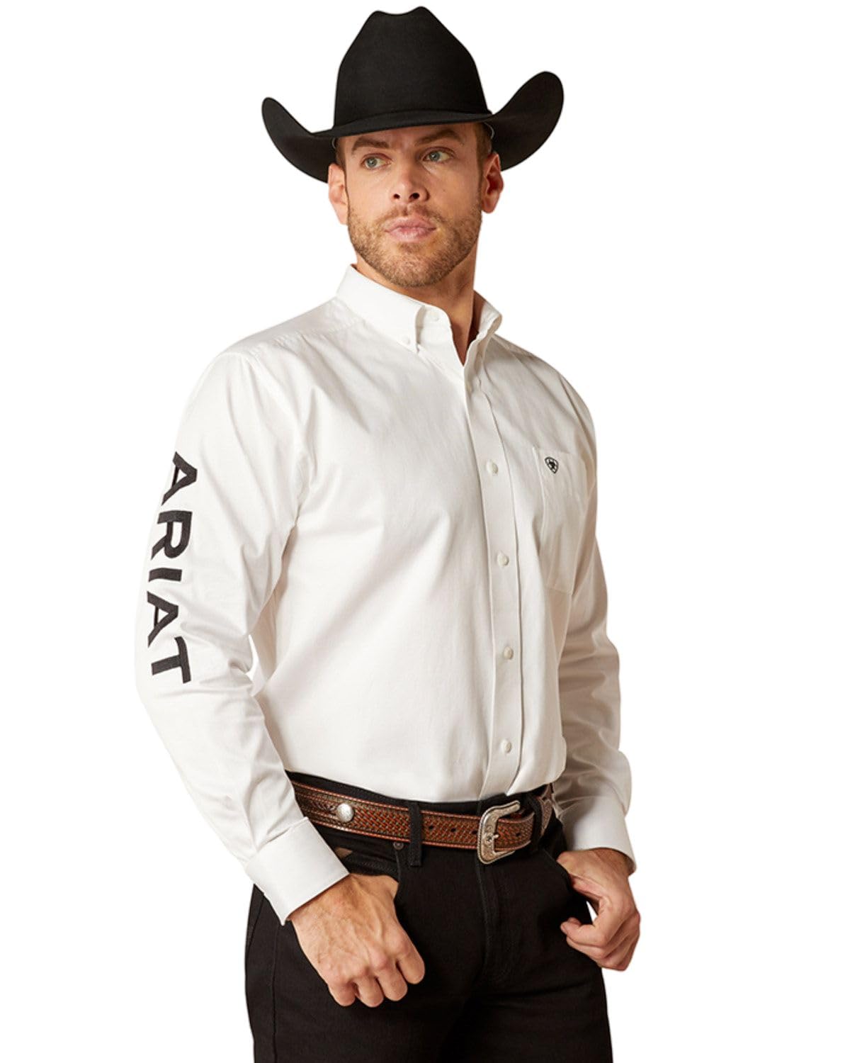 ARIAT Men's Team Logo Twill Long Sleeve Button-Down Western Shirt White