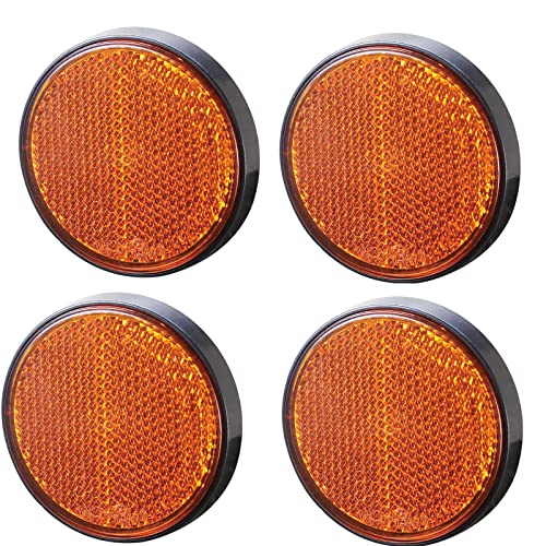 AGRISHOP 4Piezas Catadioptrico Moto Homologado E4 Redondo Amarillo Naranja Pegado Adhesivo,Catadrioptico Caravana Φ60mm,Reflectante Reflectores para Bicicleta Coche Remolque (Redondo-Amarillo-4Piezas)