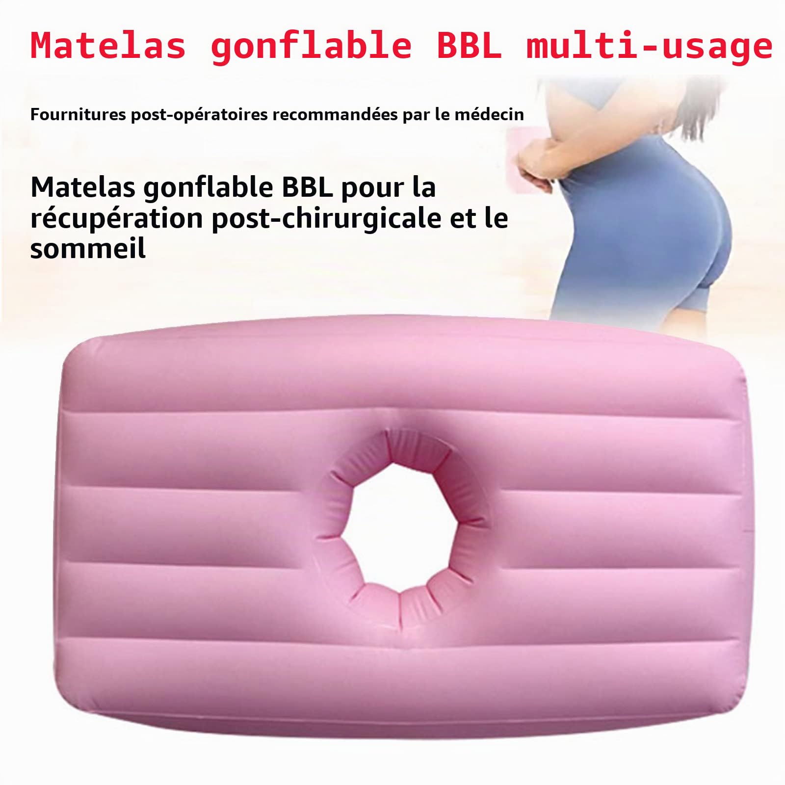 Matelas gonflable BBL après chirurgie, oreiller de lit BBL après chirurgie pour fesses, lit de récupération brésilien avec trou pour dormir après une chirurgie de récupération des fesses
