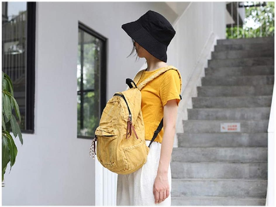 Backpack for Women Men Soft Denim Canvas Bag Casual Travel Backpacks Jeans Daypack Pure Colour Yellow