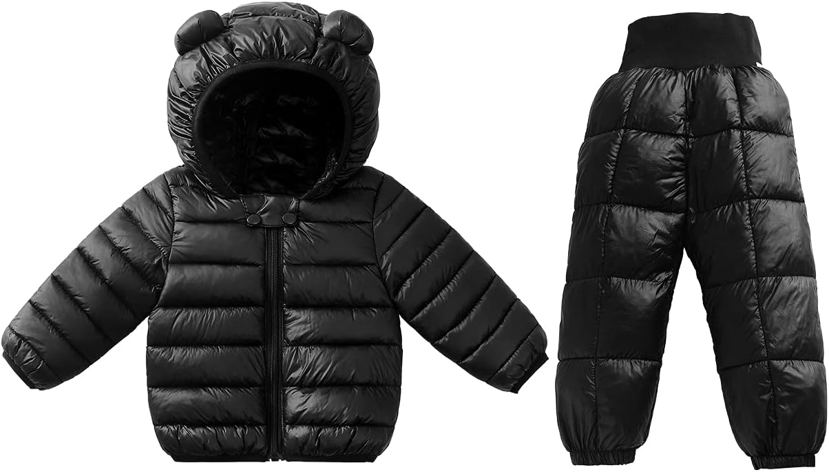 Winter Hooded Down Coat and Pants Suit for Kids Baby Boys Girls Lightweight Puffer Bear Hoods Infant Outerwear
