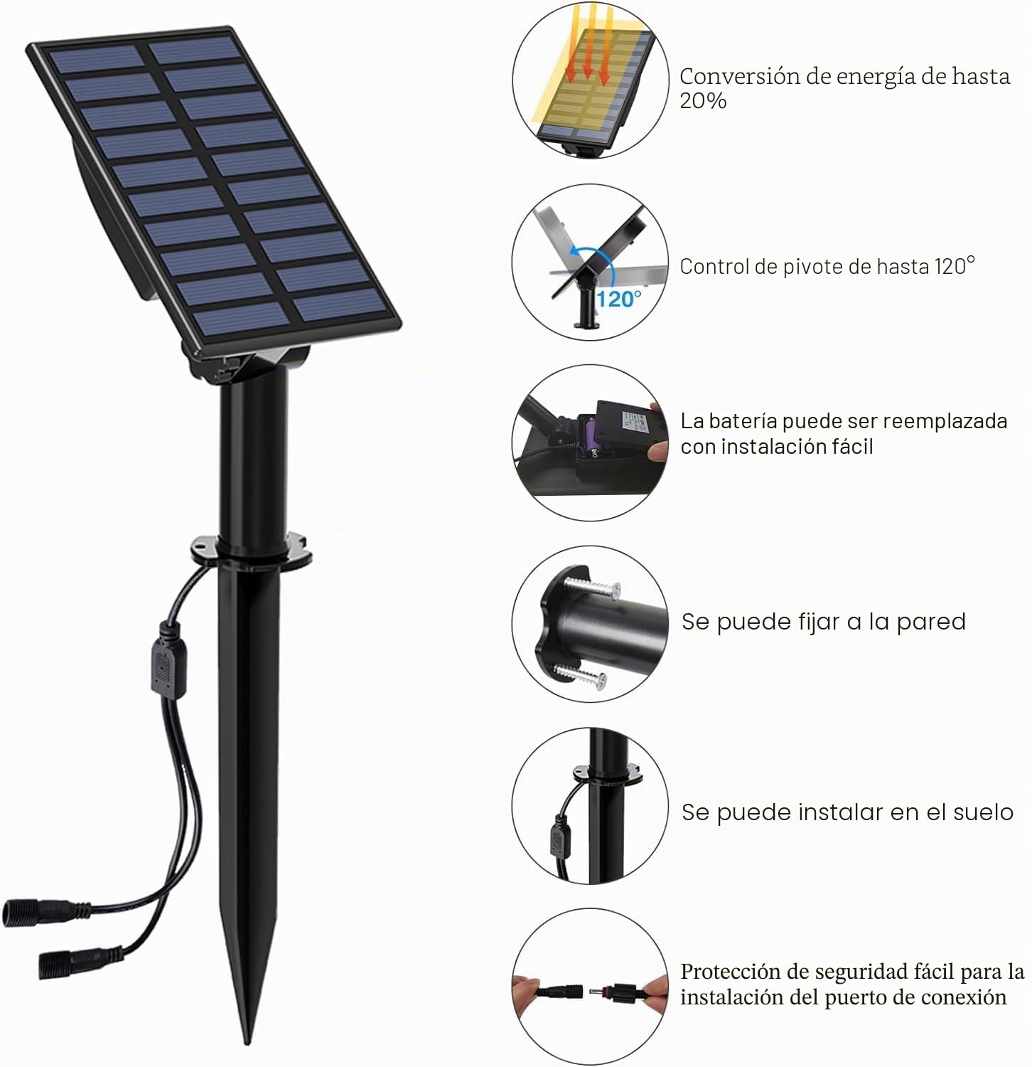 T-SUN Foco Solar Exterior 2 en 1 Luces Jardin 3000K Luz Super Brillante Iluminación, Impermeable IP65 Lámpara Solar para Camino/Césped
