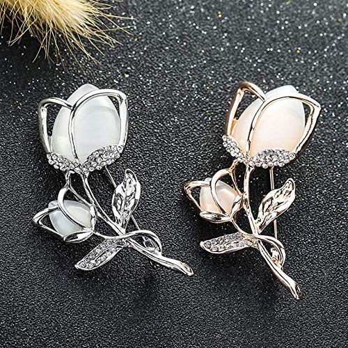 Image of Created Crystal Brooch Crystal Rhinestone Rose Flower Fashion Pin Gift Women Girls Rose Gold