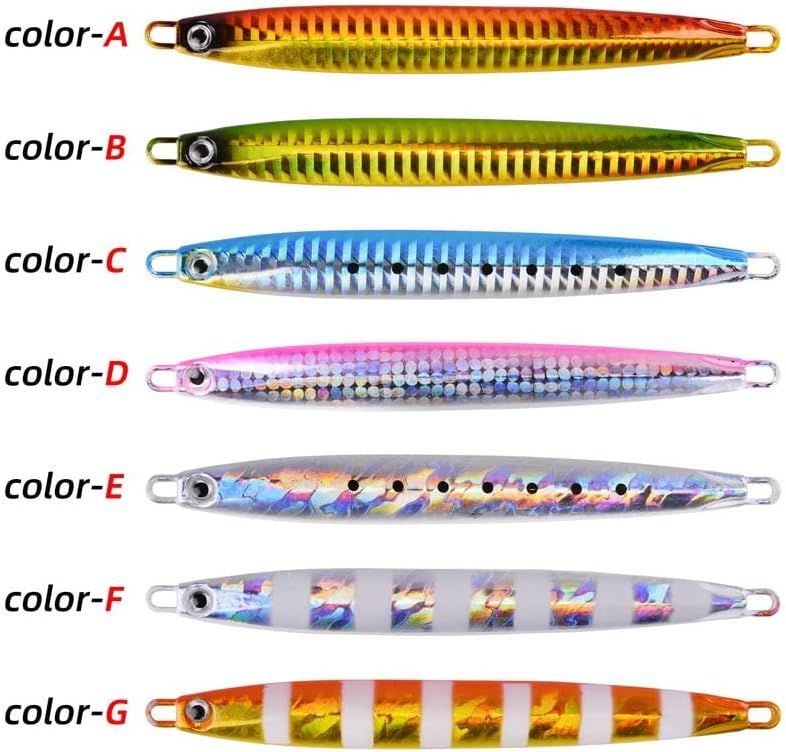 7pcs/lot Long Metal Jig Fishing Lure Slow Cast Jigging Spoon 10G 20G 30G 40G 60G Artificial Shore Metal Bait Sea Tackle