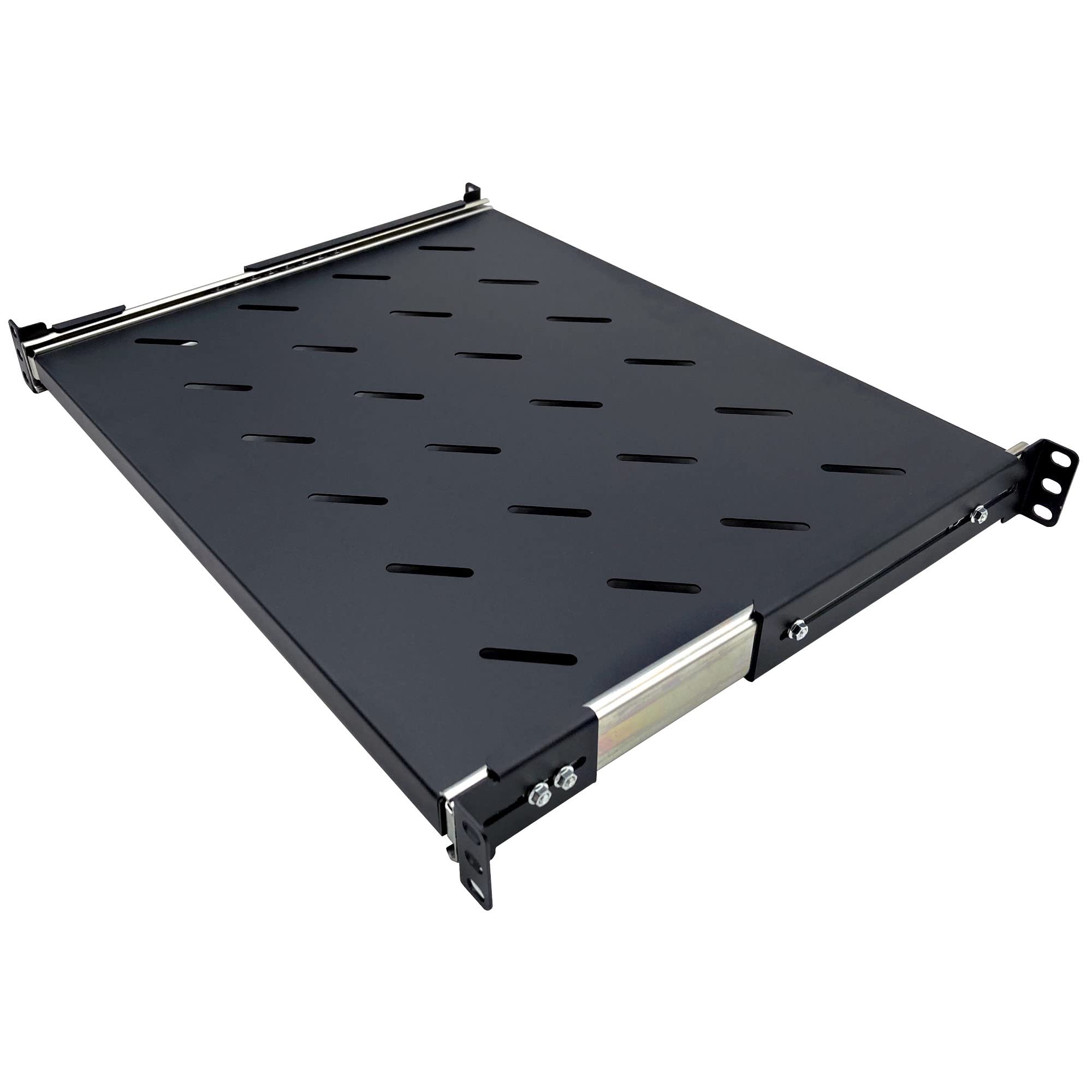 Electriduct Estante deslizante 1U de 14 pulgadas de profundidad – Bandeja universal de montaje en rack ventilada de 19 pulgadas con 4 postes para equipos de red, gabinete de servidor, gabinete de