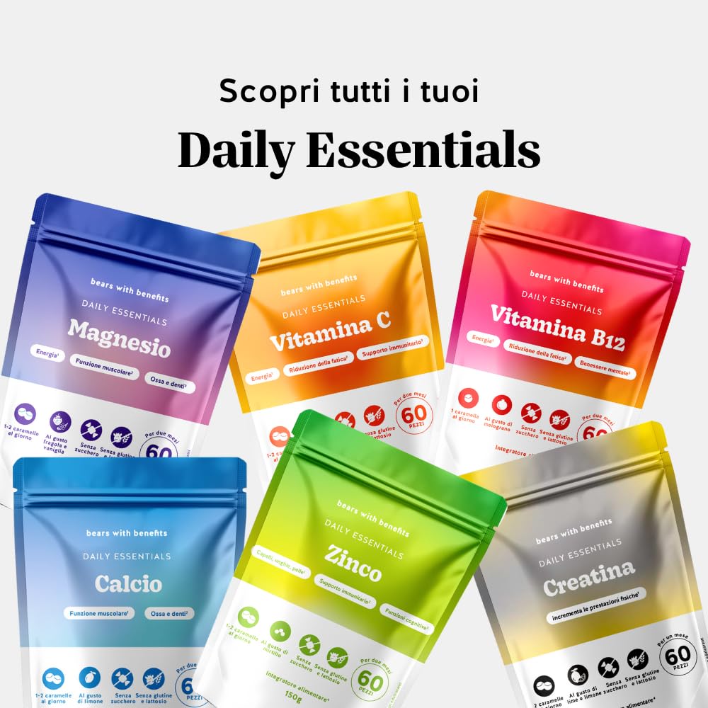 Zinco 25mg Gummies - Contribuisce a capelli, unghie e pelle normali, supporto immunitario e funzione cognitiva - 60 Pezzi (2 mesi) – Senza Zucchero, Vegane – Bears with Benefits
