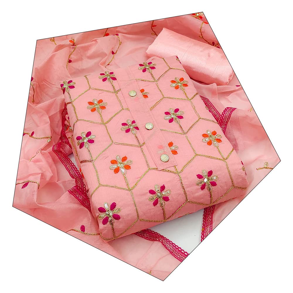 HE VAHLA Womens Scorpio Chanderi Embroidery Work Casual Unstitched Salwar Suit Dress Material