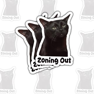 3 Pcs Zoning Out Black Cat Meme Sticker – Funny Tired Cat Relatable Quote Vinyl Decal Waterproof for Laptop, Water Bottle, Notebook – Gift for Pet Lovers, Students, Meme Fans – 3 Inch