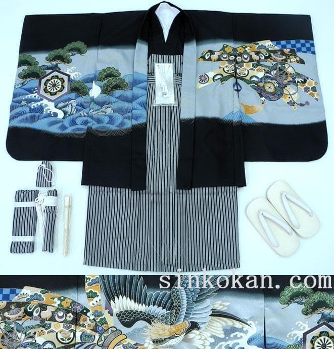 七五三 5歳男の子着物フルセット◇黒色 鷹に束ね熨斗◇sdn009楽天市場 