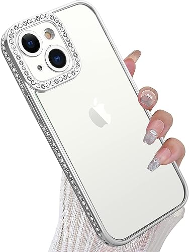 KANGHAR Funda compatible con iPhone 13 suave TPU chapado de lujo brillante cristal diamante parachoques transparente funda protectora para iPhone 13