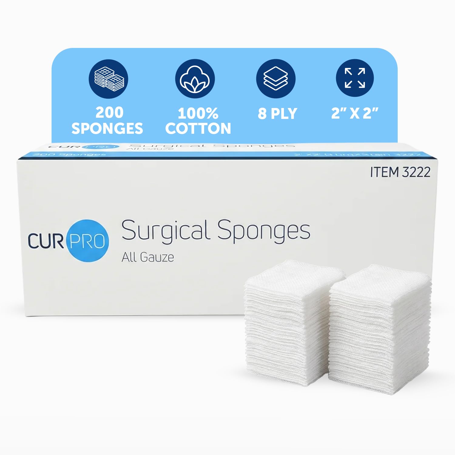 Dynarex 3222-BX CurPro Surgical Gauze Sponges - 2" x 2" - Non-Sterile