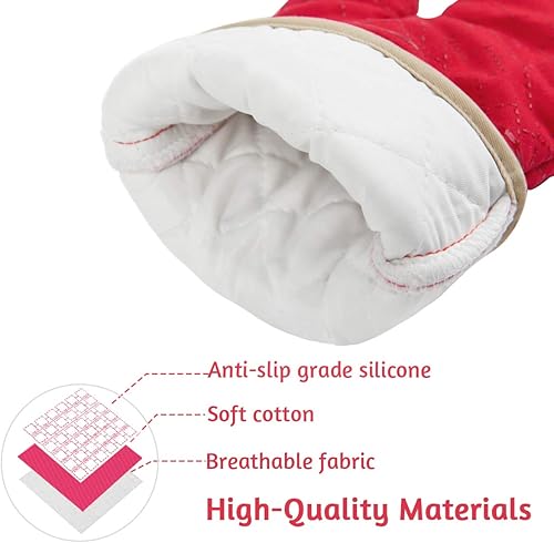 Miniatura 8 de Oven Mitts and Pot Holders Set 4Pcs, Oven Mitt 572F Heat Resistant for Kitchen, Soft Cotton Lining Oven Gloves with Non-Slip Silicone Surface for