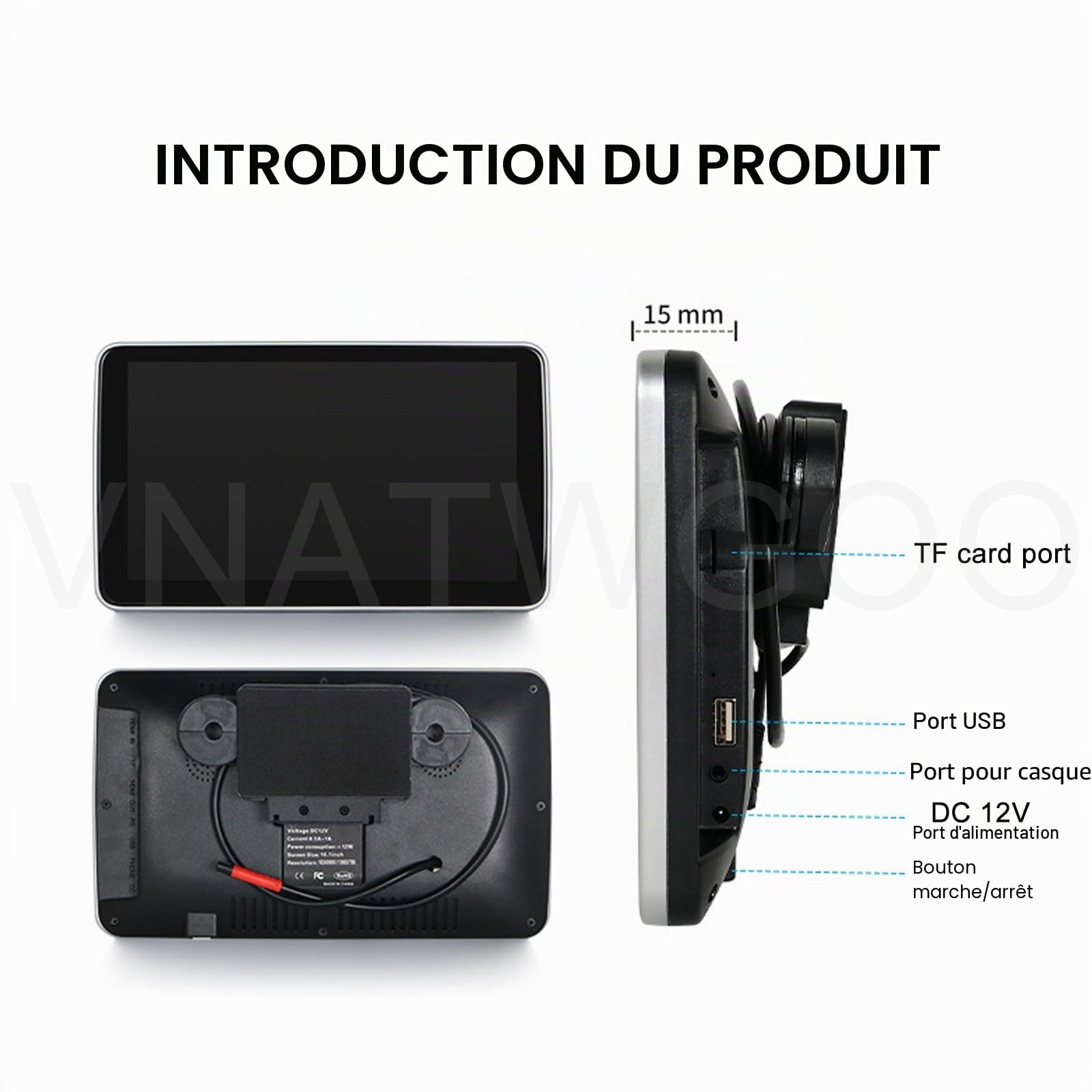 TéLéViseur IPS 10,1" / 11,6" pour Appuie-TêTe De Voiture, Lecteur pour SièGes ArrièRe, Moniteur pour Voiture, Projection D'éCran sans Fil, SystèMe De Divertissement,11.6Inch