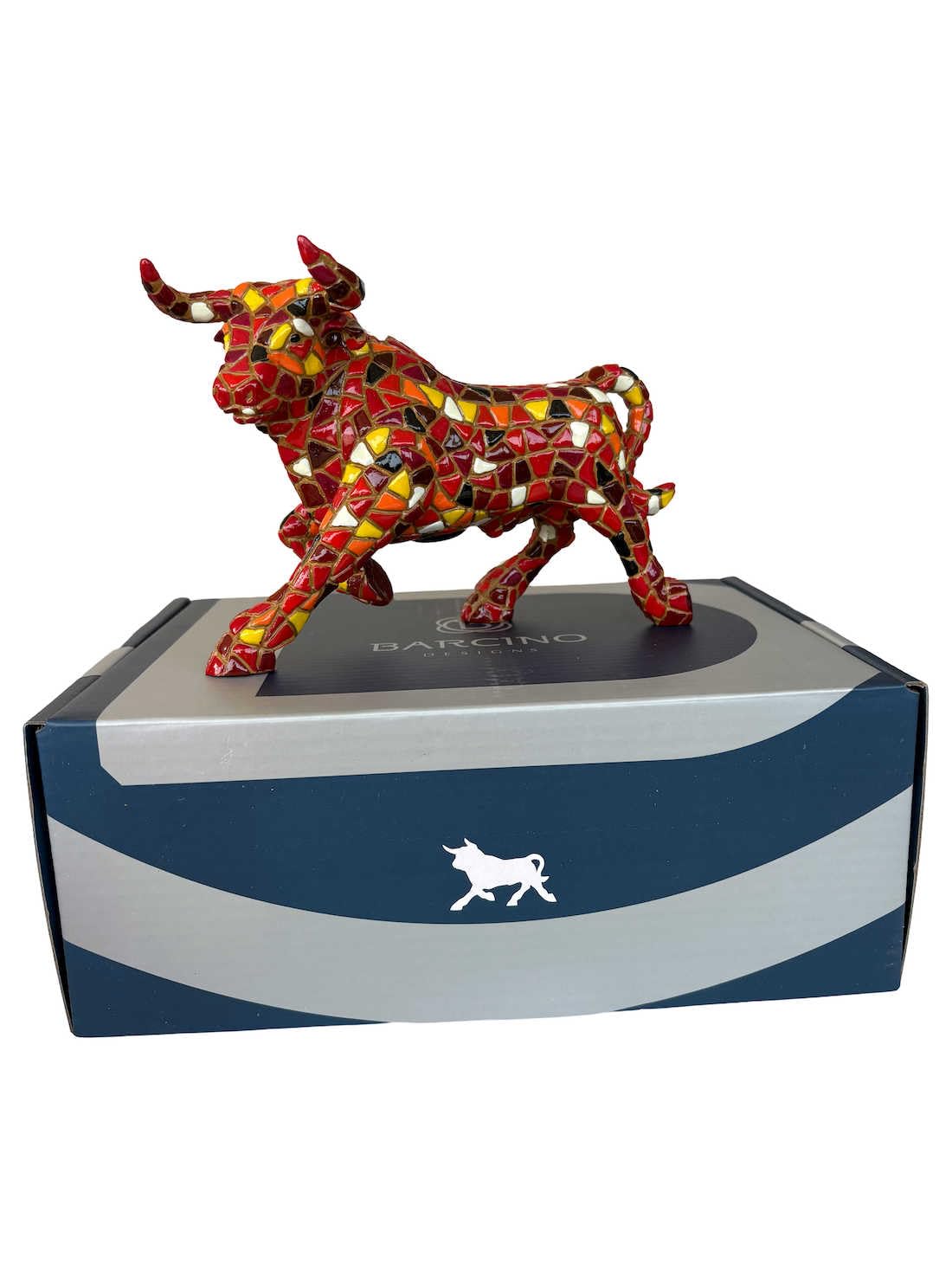 Statue Taureau Mosaïque Barcino Designs Objet Décoration Espagne Rouge Jaune 12cm