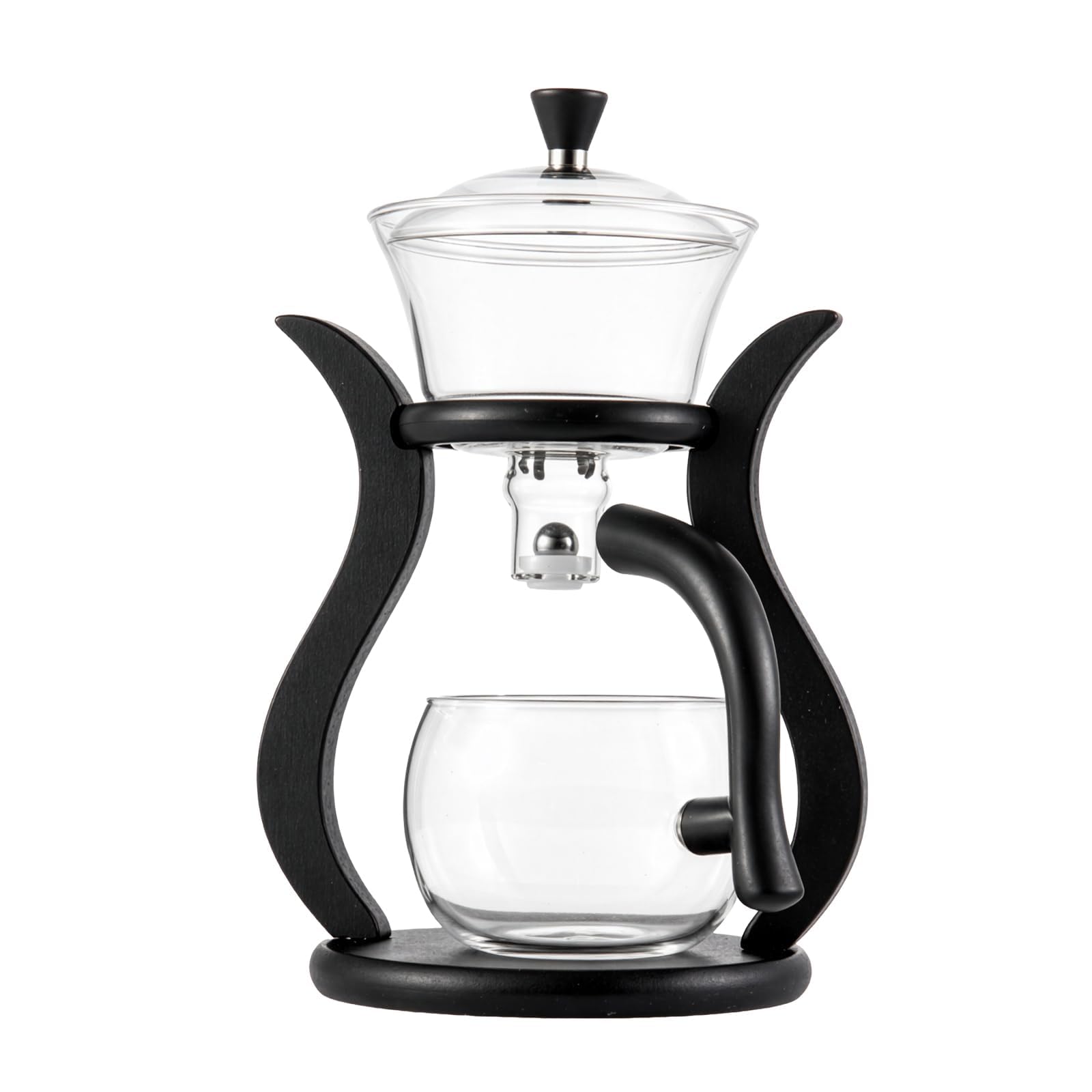 EVERGOODS Lazy Kung Fu Magnetic Glass Tea Set – 25.4x14.3cm Heat-Resistant Semi-Automatic Drip Teapot with Magnetic Switch & Glass Tea Utensils, Elegant Magic Tea Pot Set
