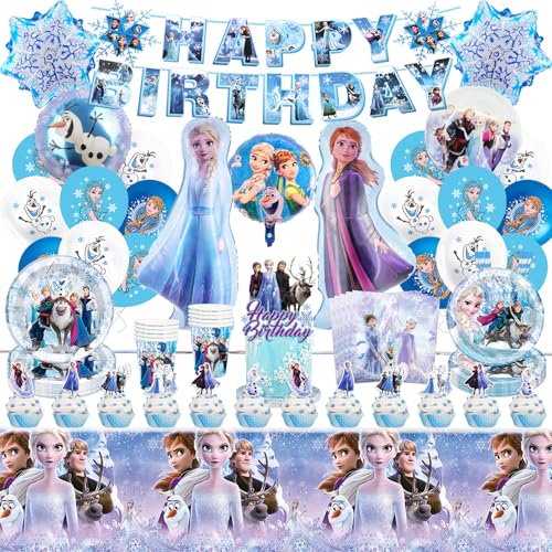 90PCS Princess Party Tableware Set Kids Birthday Party Supplies with Birthday Banner Plates Cups Napkins Tablecloths Cake Toppers Birthday Party Decorations for Girls