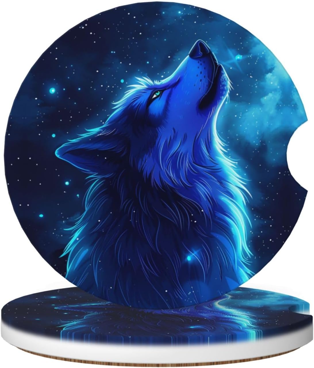2pcs Car Cup Holder Coaster Car Coaster Blue Wolf Howling Absorbent Car Coaster Absorbent Drink Coaster for Car Decor Auto Accessories