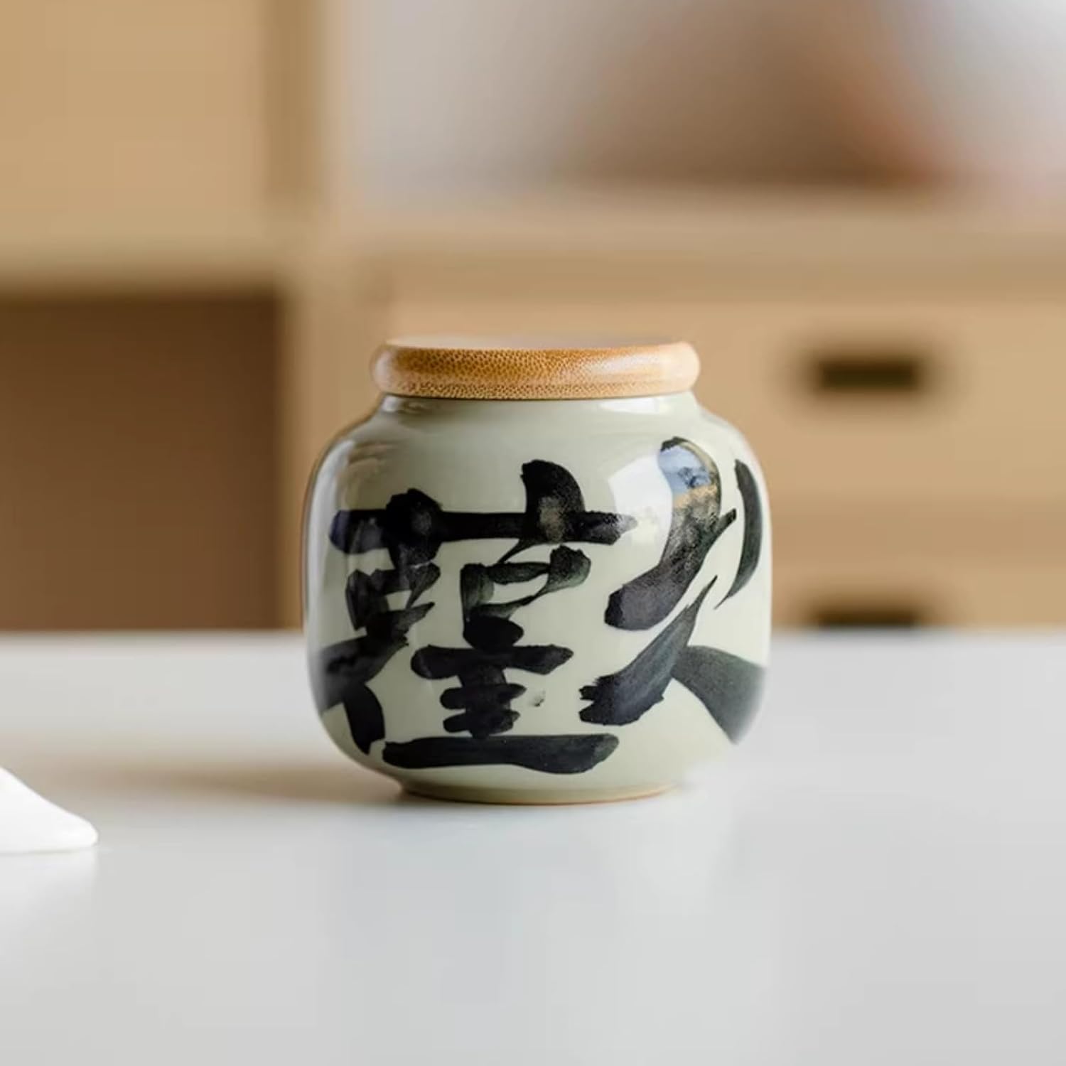 Hand Drawn Ceramics Tea Caddy, 260ml 8.8oz, Tea Storage Jar Chinese Style Portable Storage Jar for Household Use