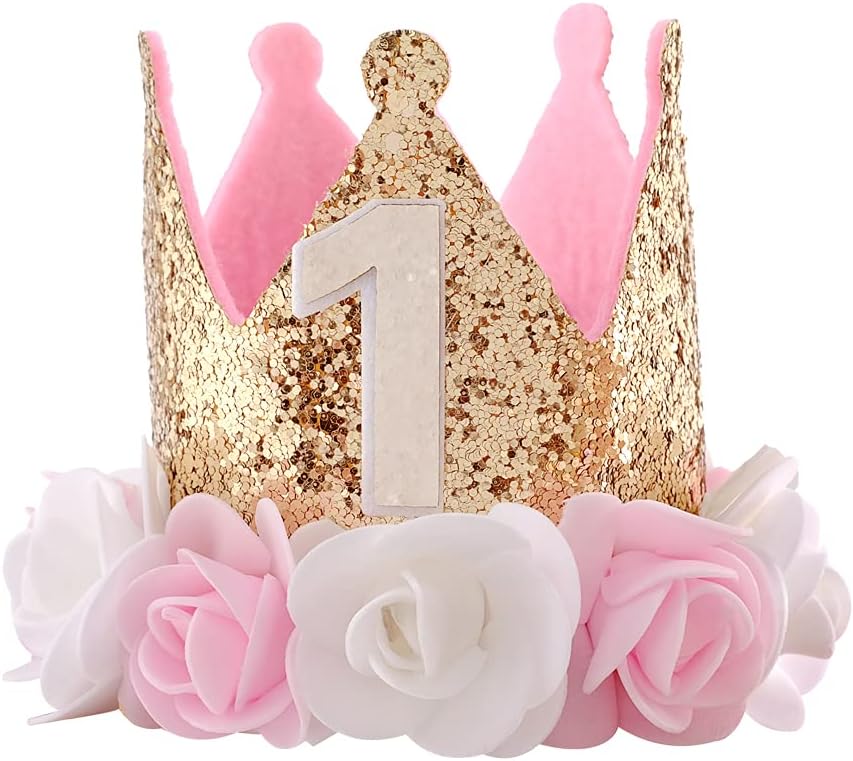 1st Birthday Hat Girl Decorations First For Baby Gifts Rose Gold Pink Crown Party One Year Old Princess