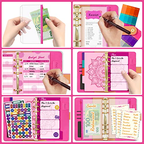 Aocii A6 Budget Binder With Zipper Envelopes, Cash Envelopes For Budgeting, Budget Sheets, Sticker, Labels, Ruler, Binder Divider, Money Saving Binder For Cash Organizer, Rose Red #TOP2