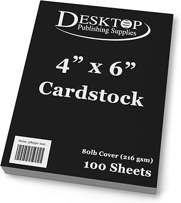 Black 4x6 Cardstock Sheets - Thick 80lb Cover Stock - For making Invitations, Postcards, Index Cards - 100 Pack