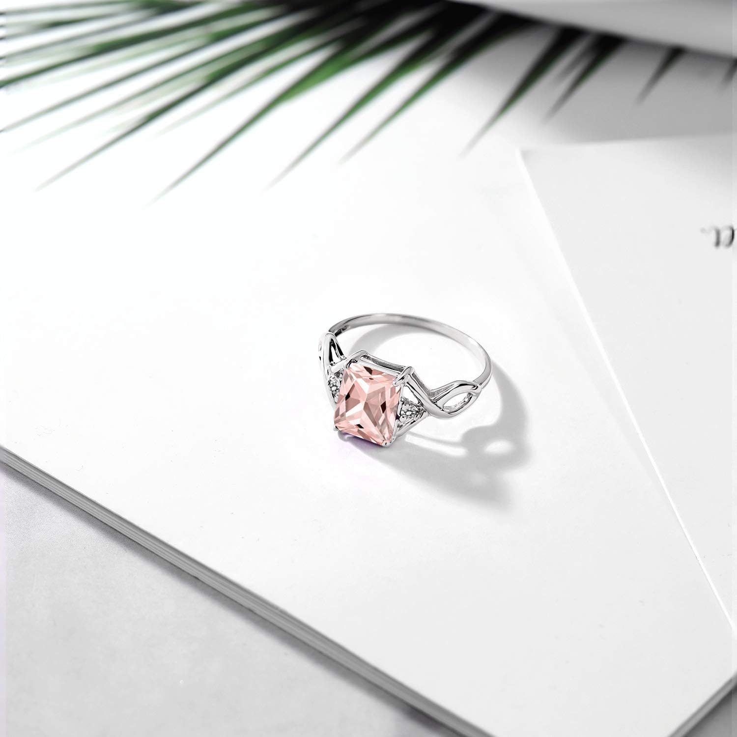 Gem Stone King 3-Stone Ring for Women | 925 Silver | Gemstone Birthstone and White Diamond | Emerald Cut 9X7MM | Wedding Anniversary Engagement Ring | Size 5-9
