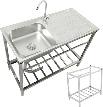 Commercial Stainless Steel Sink Free Standing Kitchen Sink Workstation Prep & Utility Handwashing Station