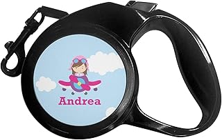 Airplane & Girl Pilot Retractable Dog Leash - Medium (Personalized)