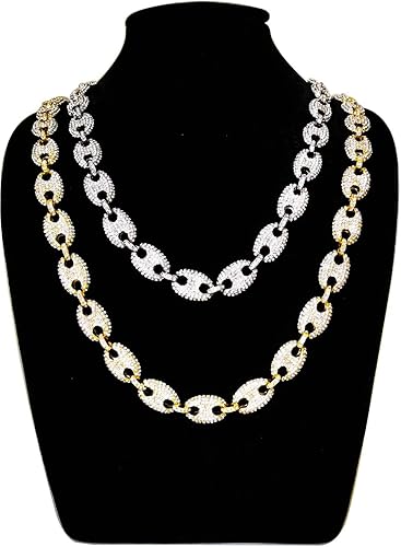 Miniatura 6 de Cadena de eslabones cubanos de oro marinero para hombre, collares de cadena de eslabones cubanos de grano de café con diamantes de plata, cadenas de