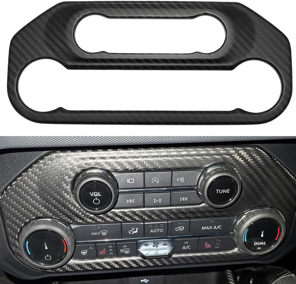 Center Console Air Conditioner Switch Cover for Bronco Raptor R U725 OffRoad Heritage Limited Edition Wildtrak,Genuine Carbon Fiber Dashboard Radio Button Panel,2/4 Doors Universal (Matte Carbon)