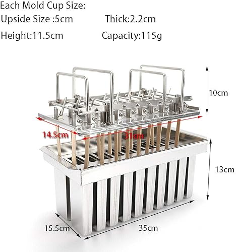 Miniatura 9 de Molde de paletas de hielo de acero inoxidable, kit de moldes para hacer paletas de hielo con estante, 20 moldes para hacer paletas de hielo con 100