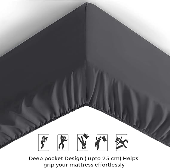 Aspire Homeware Double Fitted Sheet - 25 cm Deep Hotel Quality (Grey) Bed Sheets - Soft & Breathable Fitted Bed Sheets Double - Anti-Wrinkle Easy Care Fitted Sheets