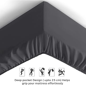 Aspire Homeware Double Fitted Sheet - 25 cm Deep Hotel Quality (Grey) Bed Sheets - Soft & Breathable Fitted Bed Sheets Double - Anti-Wrinkle Easy Care Fitted Sheets