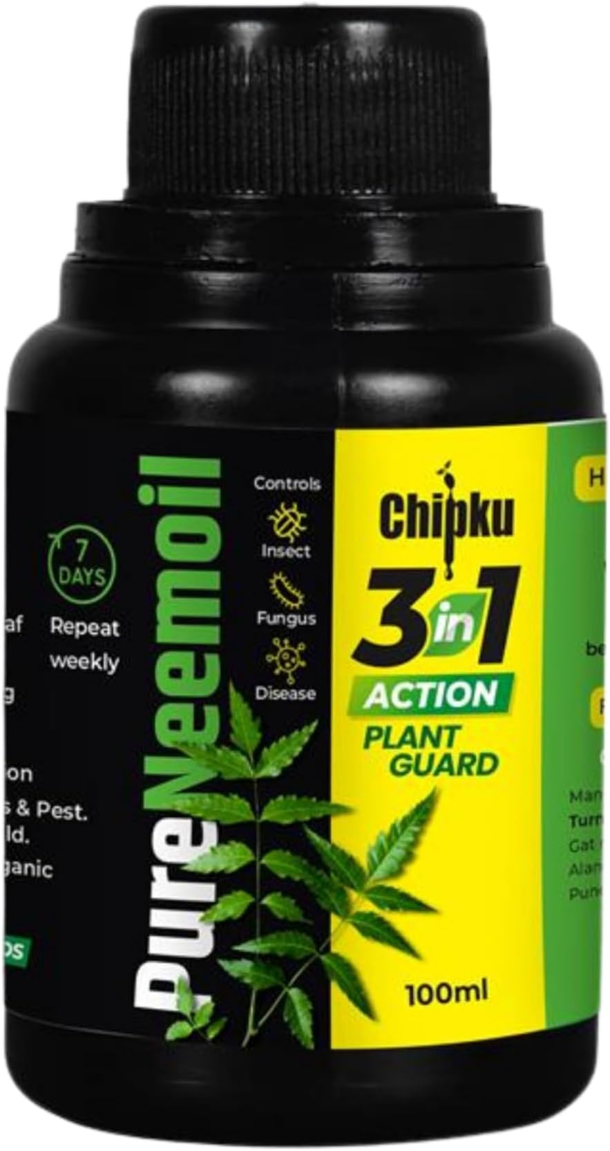 Chipku Pure Cold Pressed Water Soluble Neem Oil 100ml with Free Spray Gun Concentrate for Plants & Garden for Indoor and Outdoor Removes Aphids Fungus Thriphs Mildew for Making 20 Neem Spray Bottles