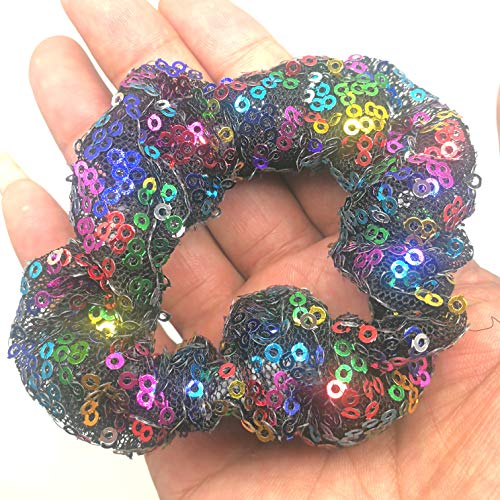 Pneifon 4Pack Hair Scrunchies, Sequin Scrunchies Elastic Stretch Sparkly Glitter Fashion Scrunchie Hair Tie Ponytail Holders Bun Cover For Girls And Women (Style1) #TOP3