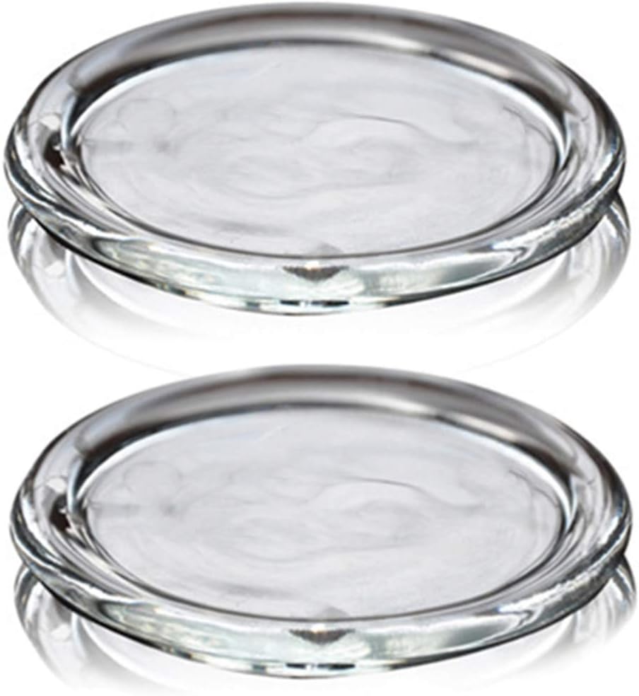 2 Pack Glass Candle Holder 3" Clear Beautiful Transparent Round Candle Plate