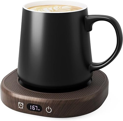 Juego de calentador de taza de café y taza para escritorio, apagado automático inteligente, calentador eléctrico de tazas para oficina y hogar, 4
