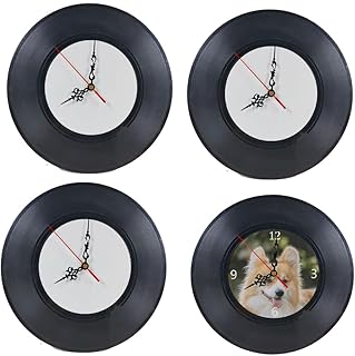 3 Pcs Sublimation Blanks 11.8 inch MDF Wood Wall Clock Sublimation Print Vinyl Record Shape Wall Clocks Silent Non Ticking Battery Operated Decorative Wall Clock For Home Kitchen Office Hotel