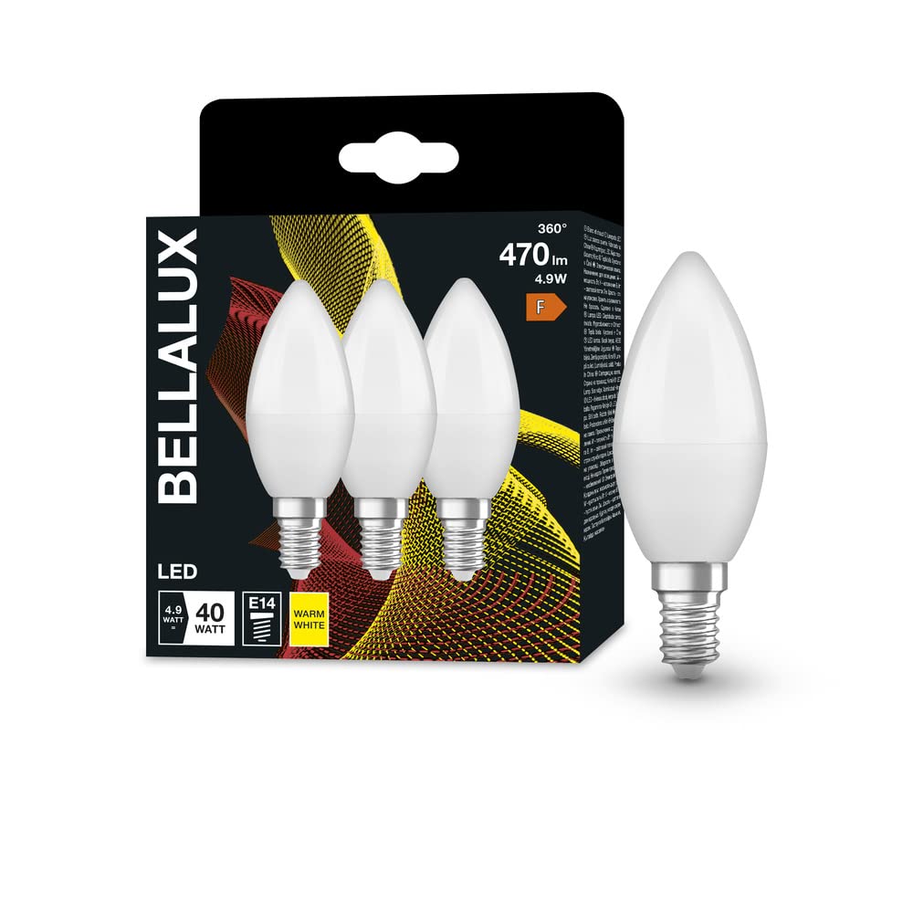 BELLALUX LED lamp, E14-base matt Optics,Warm White (2700K), 470 Lumen, 40W-Replacement, Non-dimmable, 3-Pack